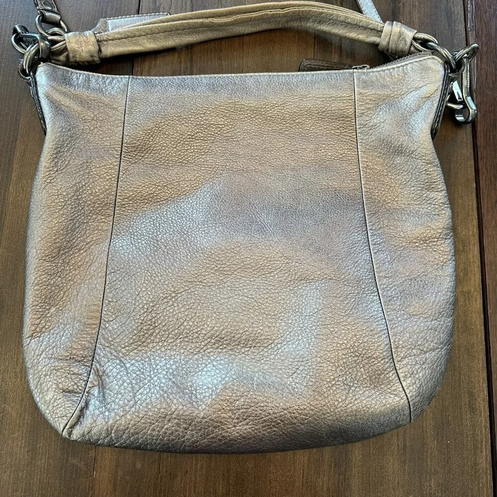Coach Kristin Metallic Gold Pebbled Leather Hobo Bag Convertible Handbag